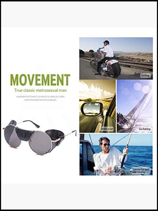 Metal frame round steampunk sunglasses with side shields windproof for hiking main image 7